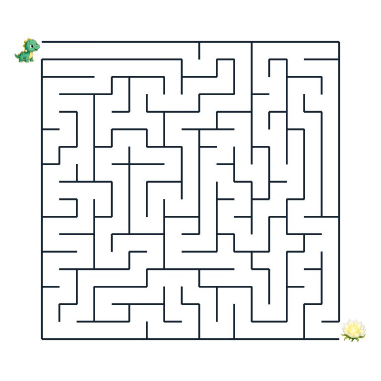 Dino-Baby auf dem Weg durch ein Labyrinth zu einer leuchtenden Mondblüte