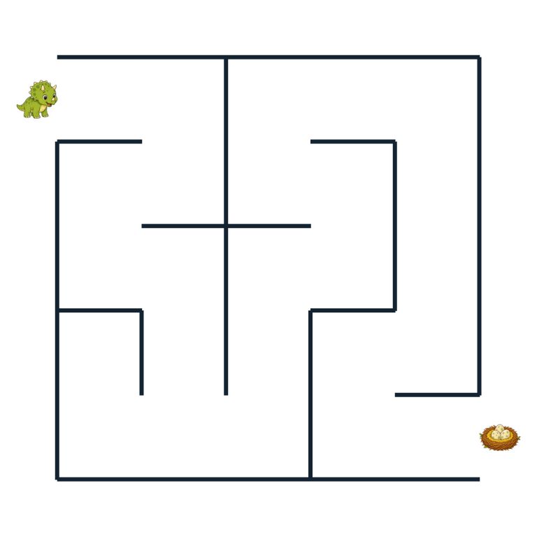 Leichtes Dino-Labyrinth mit einem Dino-Küken und seinem Nest