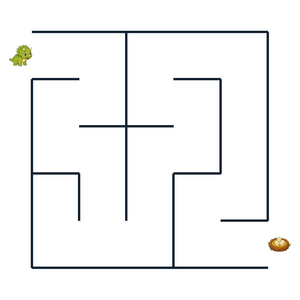 Leichtes Dino-Labyrinth mit einem Dino-Küken und seinem Nest