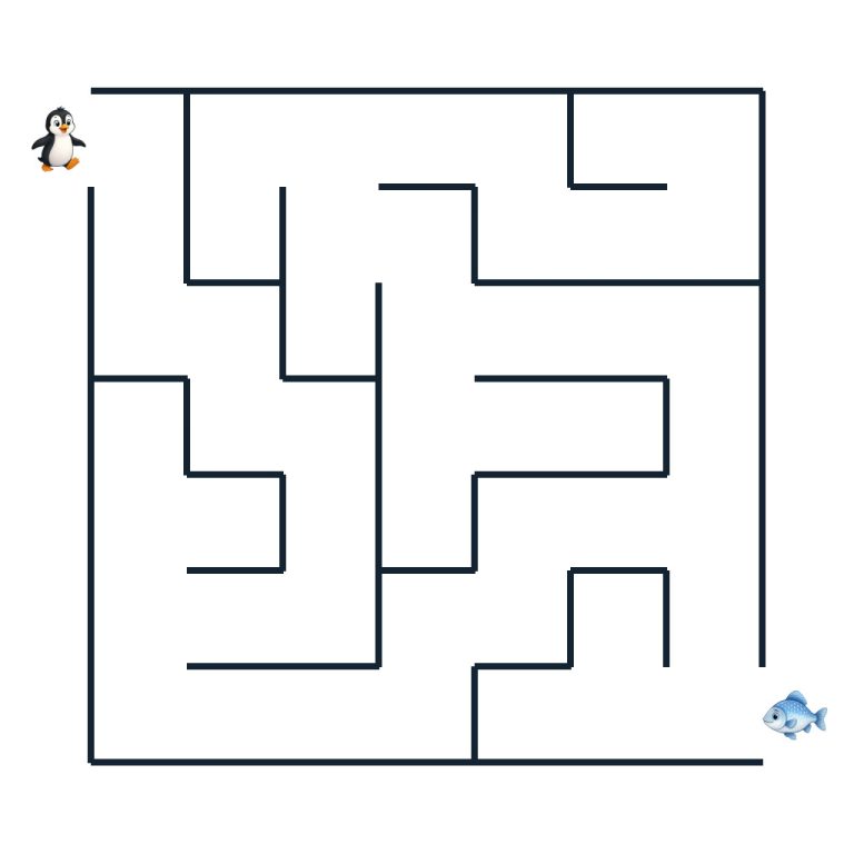 Kinderlabyrinth mit Pia Pinguin und einem Eisfisch als Ziel