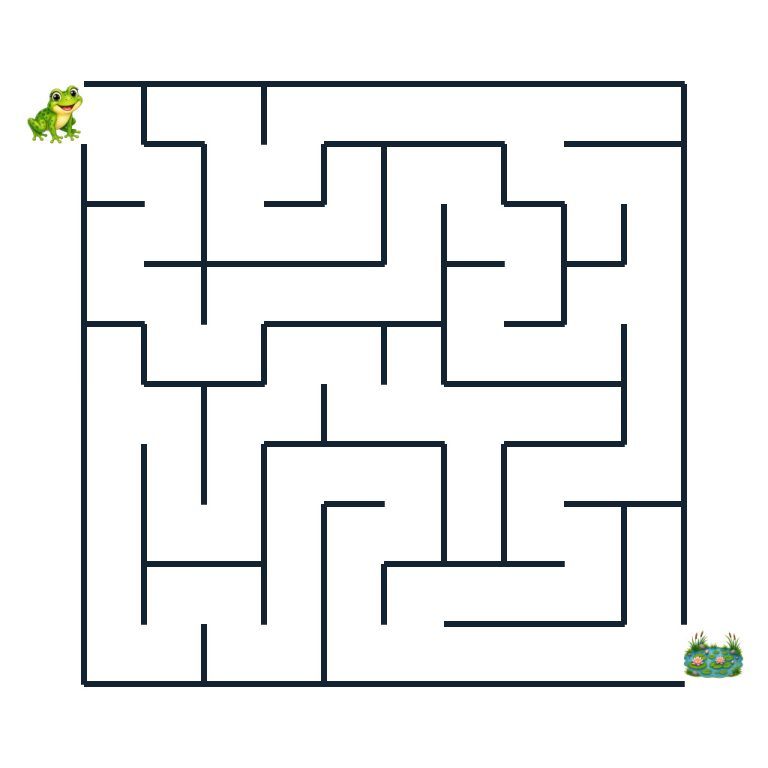 Kinder-Labyrinth mit Frosch auf dem Weg zu einem Seerosenteich
