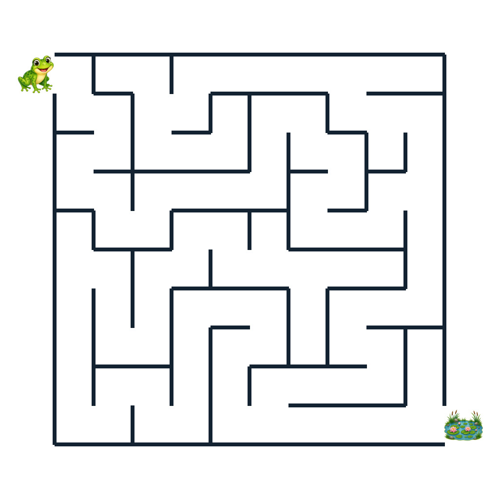 Kinder-Labyrinth mit Frosch auf dem Weg zu einem Seerosenteich