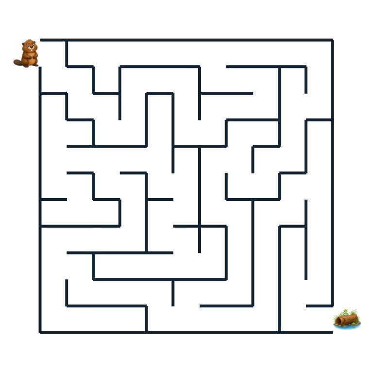 Kinderlabyrinth mit Ben Biber und einem Baumstamm am Bach