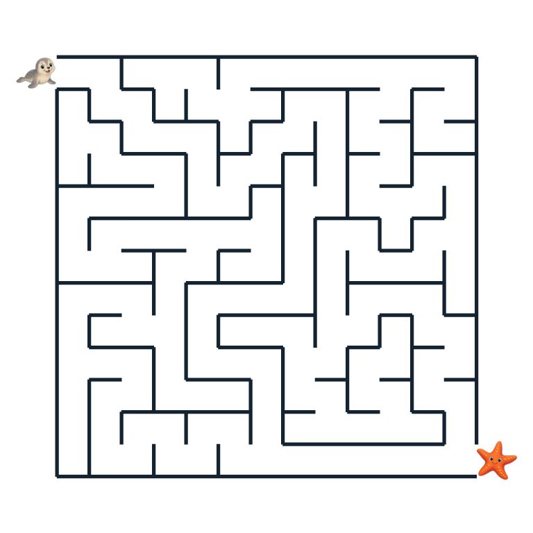 Kinderlabyrinth mit Seehund Samu und einem Seestern am Ziel