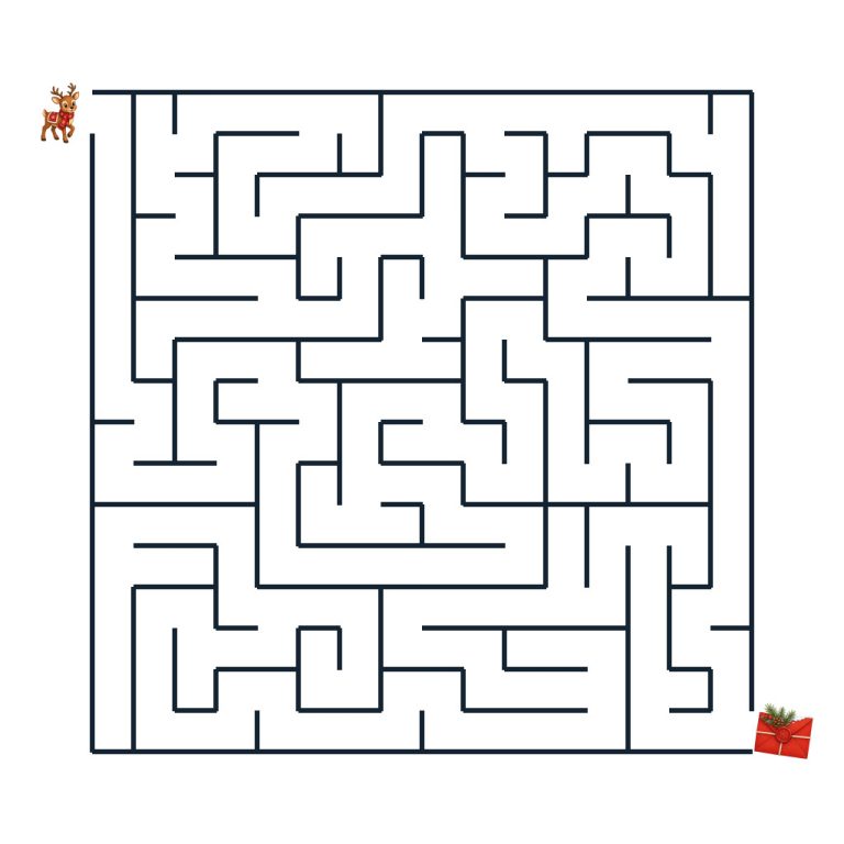 Rika Rentier auf dem Weg zu einem Winterbrief im schwierigen Labyrinth