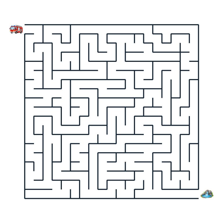 Schweres Labyrinth mit einem Feuerwehrwagen auf dem Weg zu einer Wasserstelle