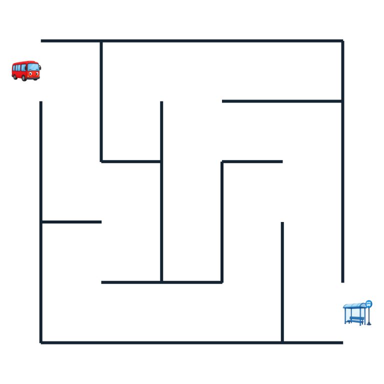 Kinder-Labyrinth mit einem kleinen Bus und einer Bushaltestelle