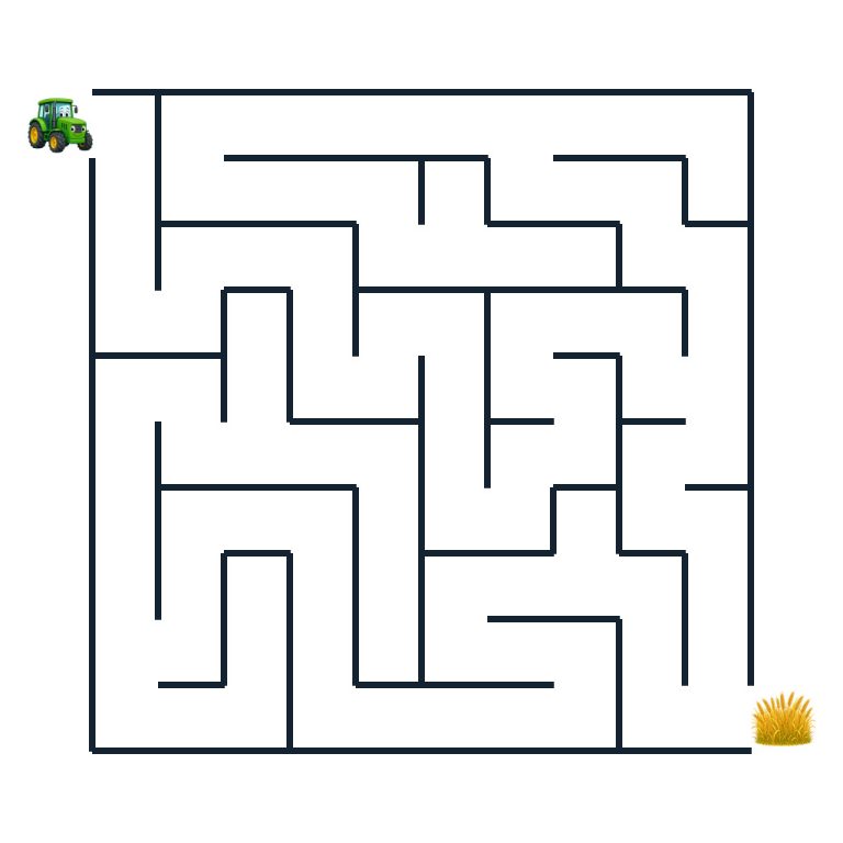 Kinderlabyrinth mit einem Traktor auf dem Weg zu einem goldenen Kornfeld