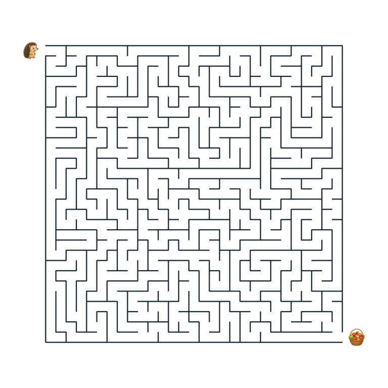 Igel Ivo auf dem Weg durch ein anspruchsvolles Labyrinth zum Apfelkorb
