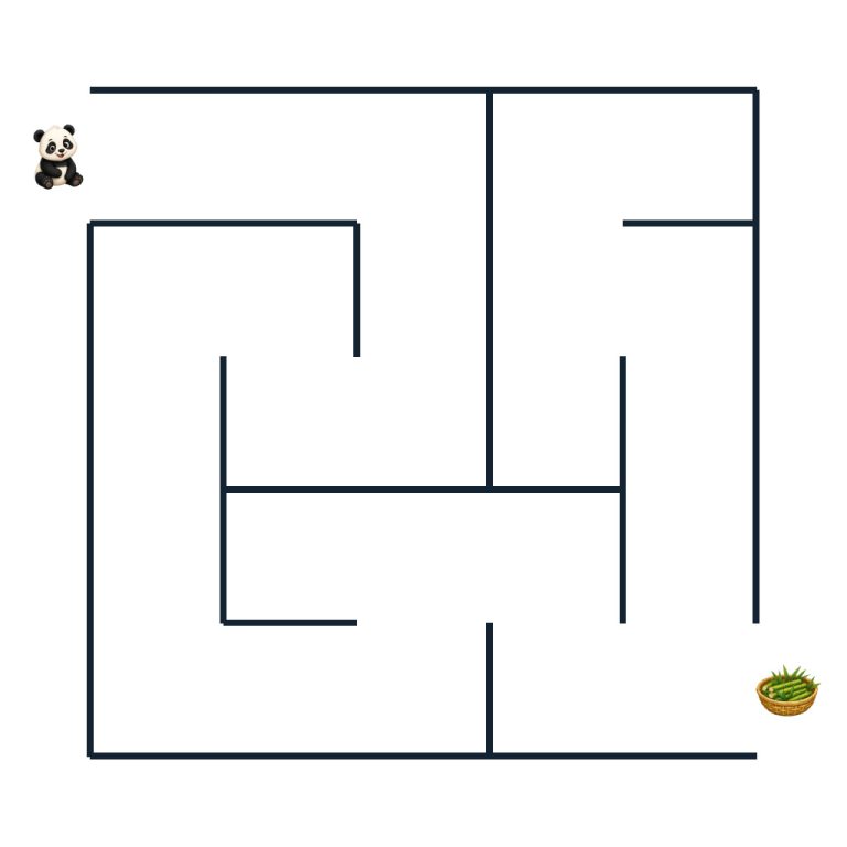 Einfaches Tier-Labyrinth für Kinder ab 3 Jahren mit Pia Panda und Bambuskorb