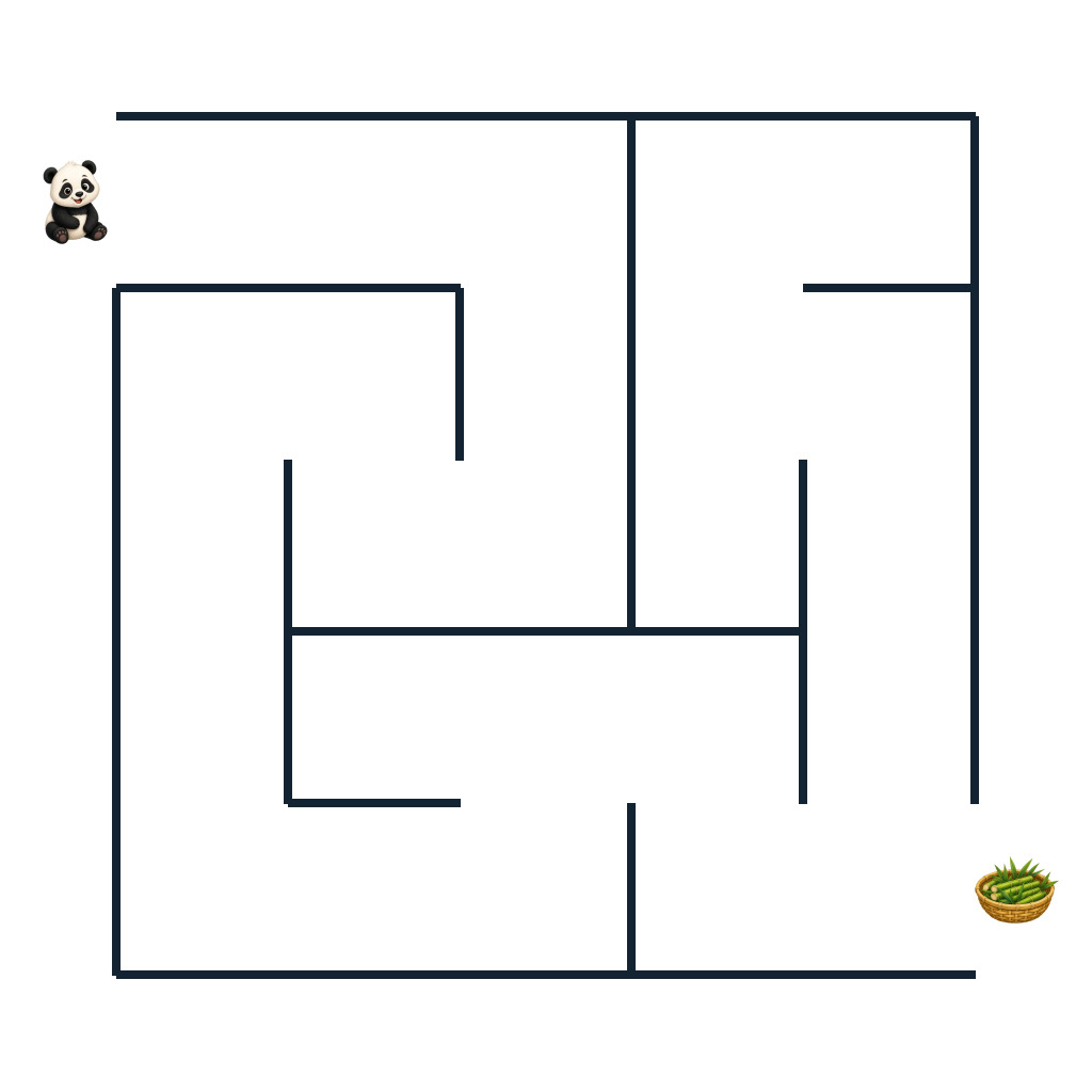 Einfaches Tier-Labyrinth für Kinder ab 3 Jahren mit Pia Panda und Bambuskorb