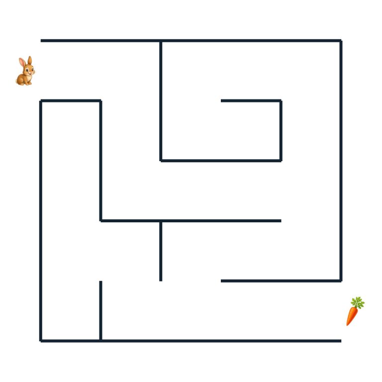 Leichtes Tier-Labyrinth: Ein Hase sucht den Weg zur Karotte