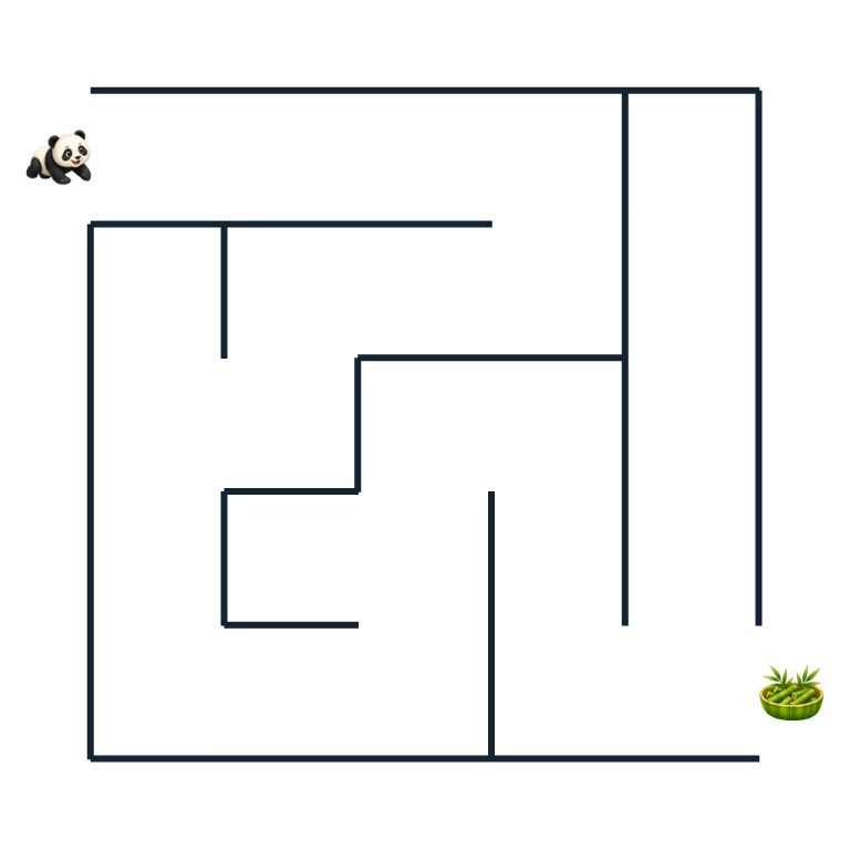 Paco Panda auf dem Weg zu seiner Bambusschale im einfachen Tier-Labyrinth