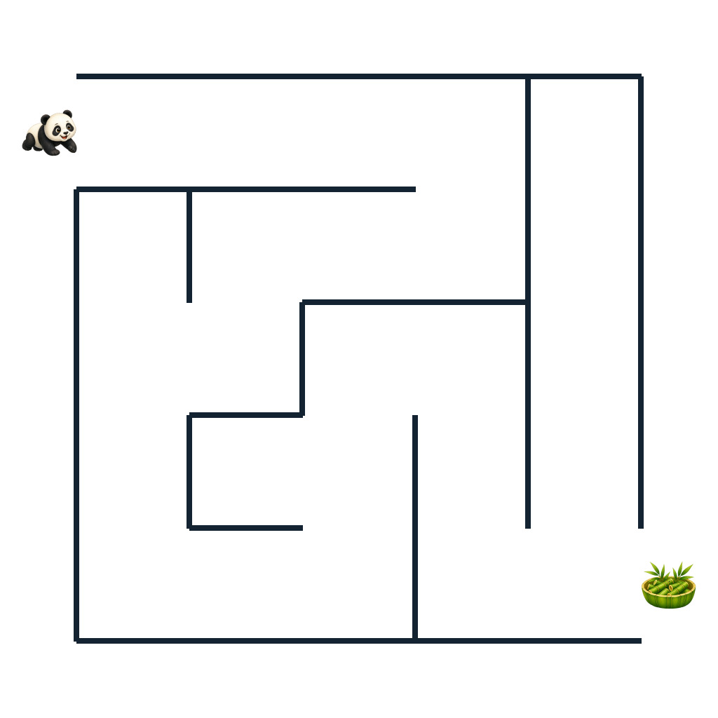 Paco Panda auf dem Weg zu seiner Bambusschale im einfachen Tier-Labyrinth