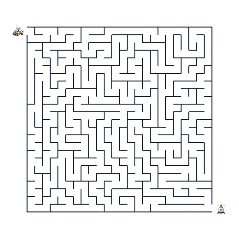Marsrover auf dem Weg durch ein anspruchsvolles Weltraum-Labyrinth zur Funkkapsel