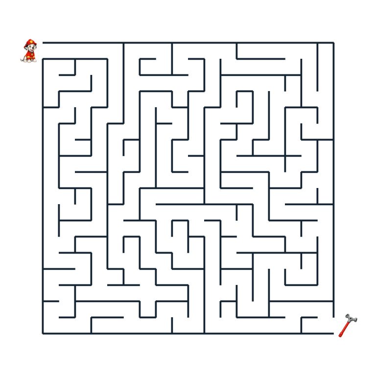 Feuerwehrhund Rudi auf dem Weg zum Hydrantenschlüssel im Labyrinth