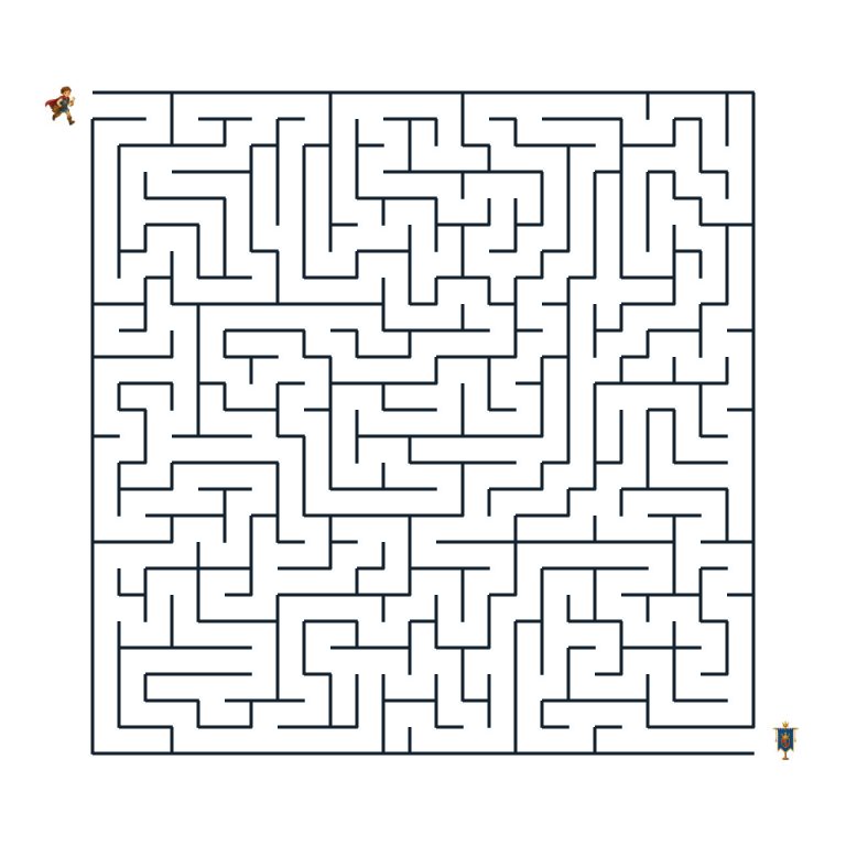 Junger Bote auf dem Weg durch ein Ritterburgen-Labyrinth zum Kronenbanner