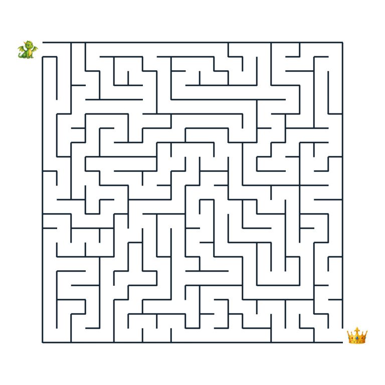 Junger Drache auf dem Weg durch ein Märchen-Labyrinth zur goldenen Krone