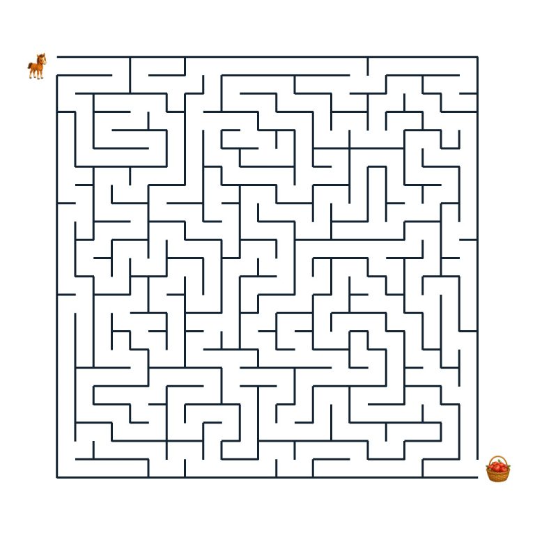 Fohlen Lina auf dem Bauernhof-Labyrinth zum Apfelkorb