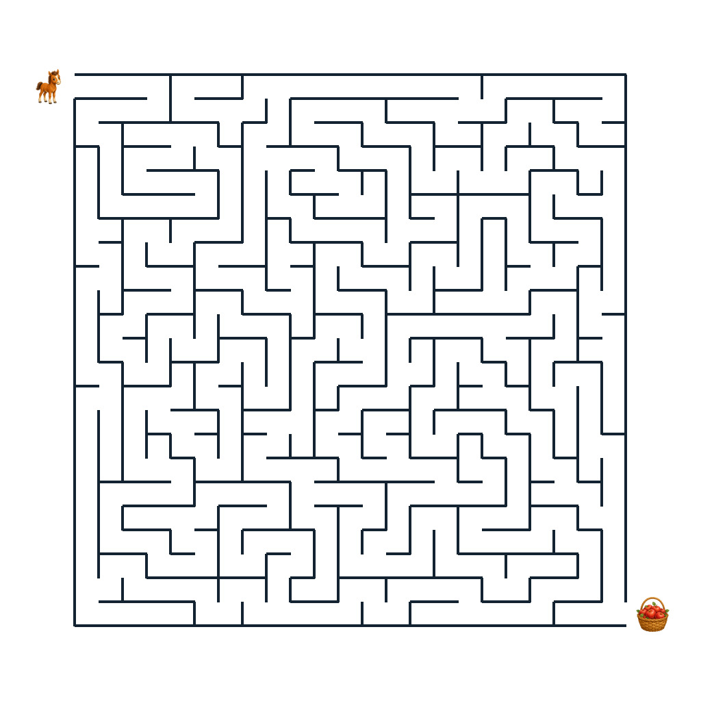 Fohlen Lina auf dem Bauernhof-Labyrinth zum Apfelkorb