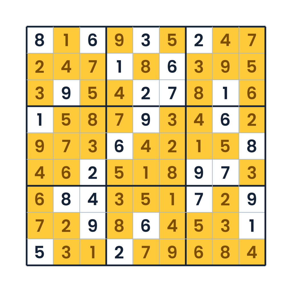 Lösung: Zahlenkompass im 9x9-Gitter