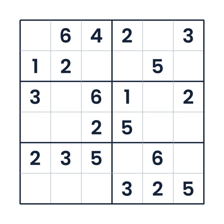 6x6-Zahlenquadrat-Sudoku für Kinder ab 8 Jahren