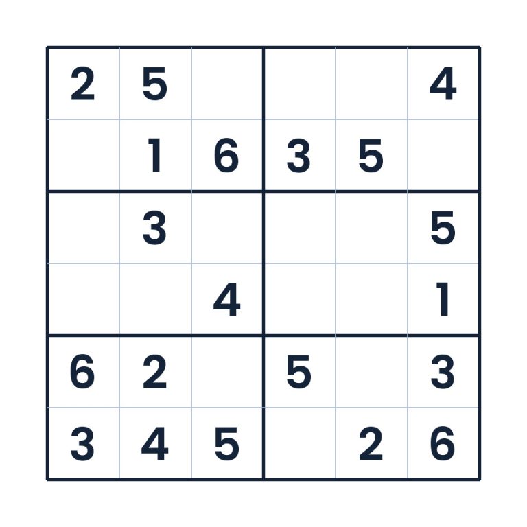 6x6 Zahlen-Sudoku für Kinder ab 8 Jahren