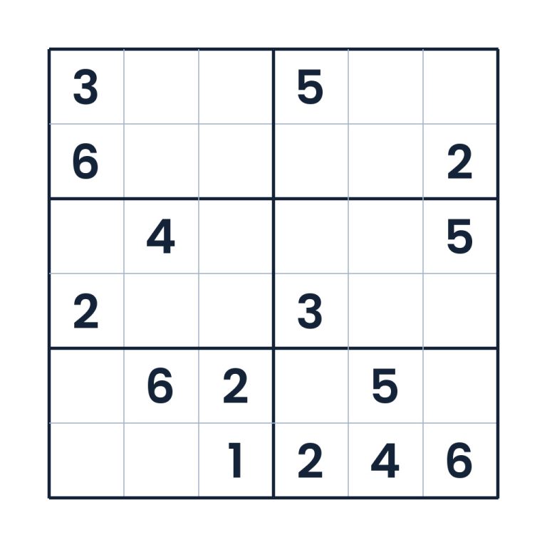 6x6 Sudoku für Kinder ab 8 Jahren mit Zahlen von 1 bis 6