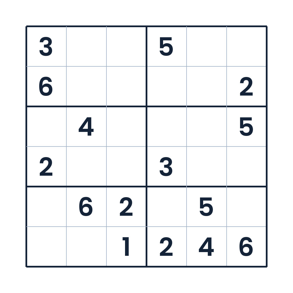 6x6 Sudoku für Kinder ab 8 Jahren mit Zahlen von 1 bis 6