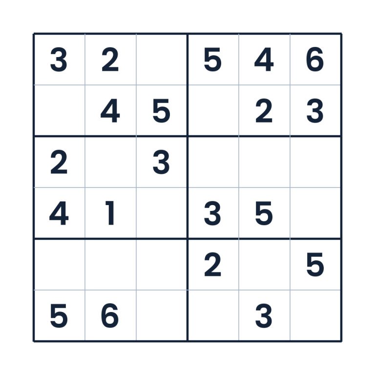 6x6-Sudoku Sechser-Zahlenprobe für Kinder ab 8 Jahren