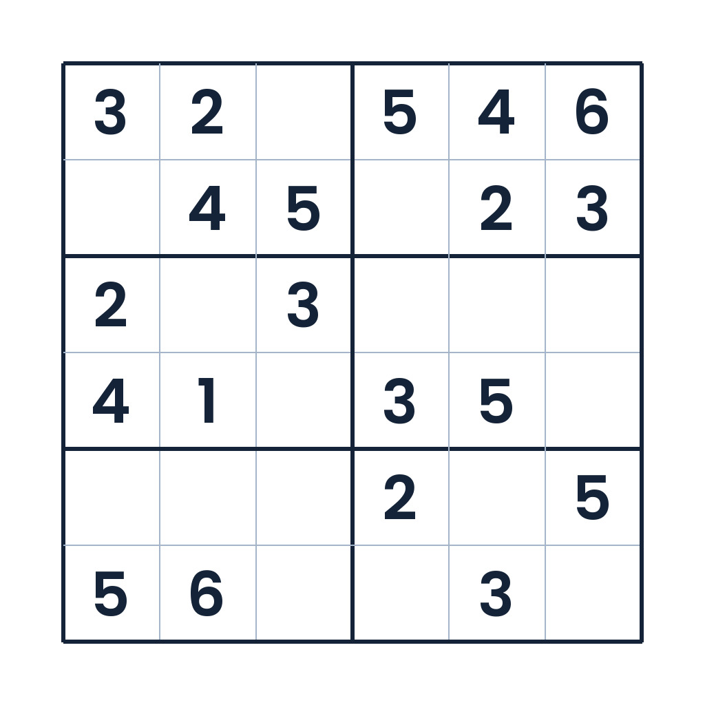 6x6-Sudoku Sechser-Zahlenprobe für Kinder ab 8 Jahren