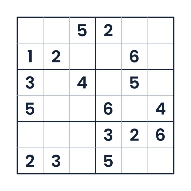 Schweres 6x6-Sudoku zur Zahlenlogik für Kinder ab 8 Jahren