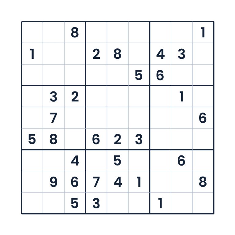 Schweres 9x9-Zahlenraster-Sudoku für Kinder ab 10 Jahren