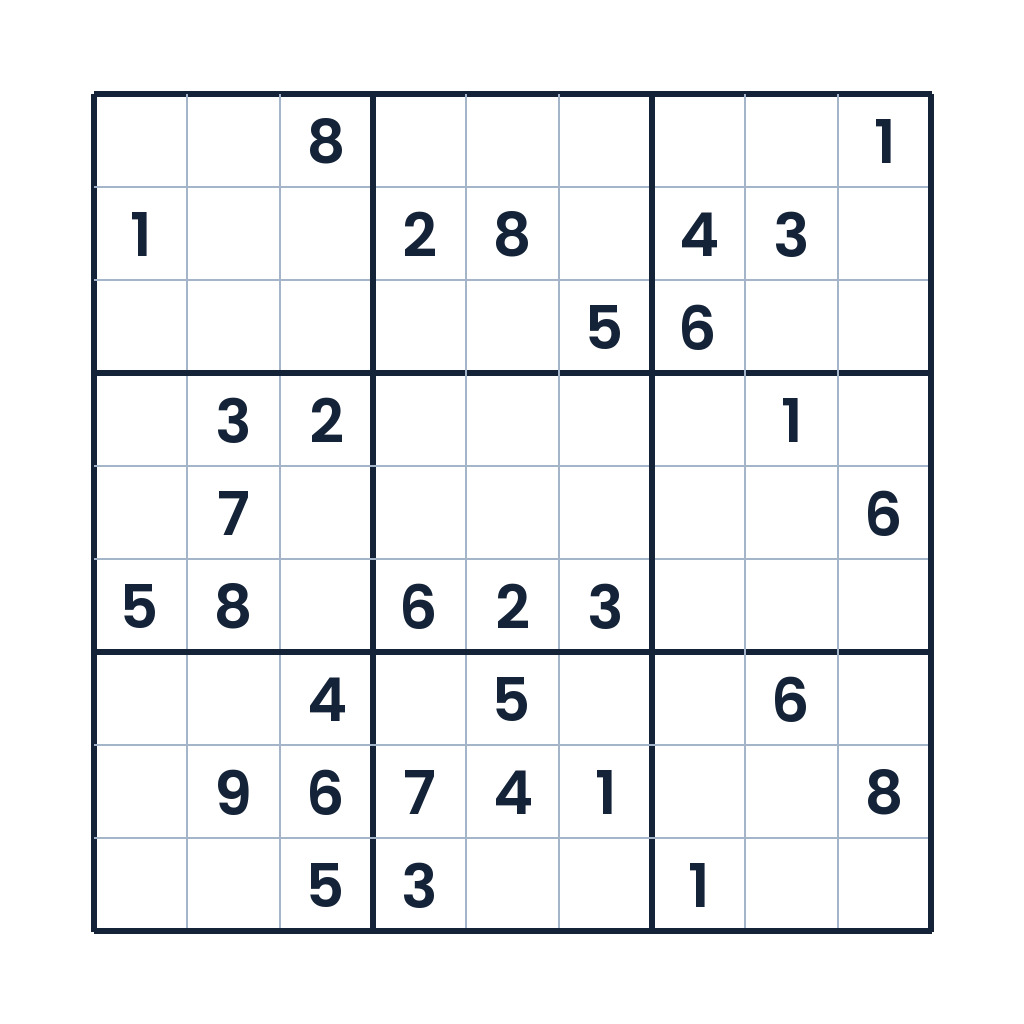 Schweres 9x9-Zahlenraster-Sudoku für Kinder ab 10 Jahren