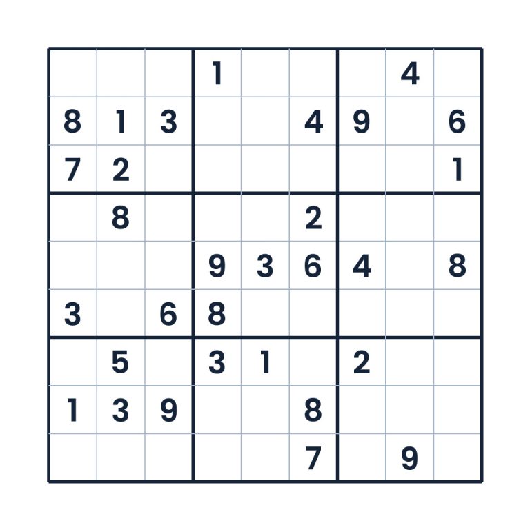 Schweres 9x9-Sudoku mit Zahlenfeldern zum Knobeln ab 12 Jahren