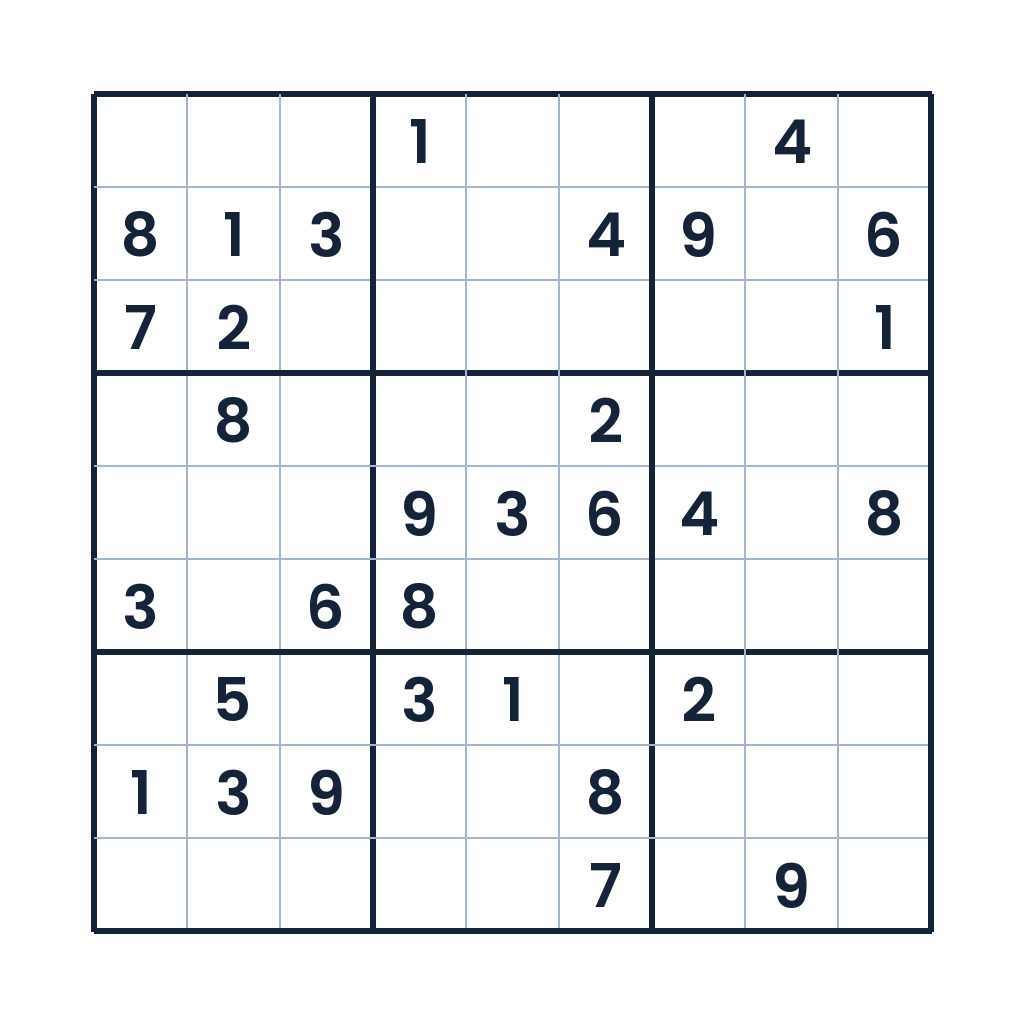 Schweres 9x9-Sudoku mit Zahlenfeldern zum Knobeln ab 12 Jahren