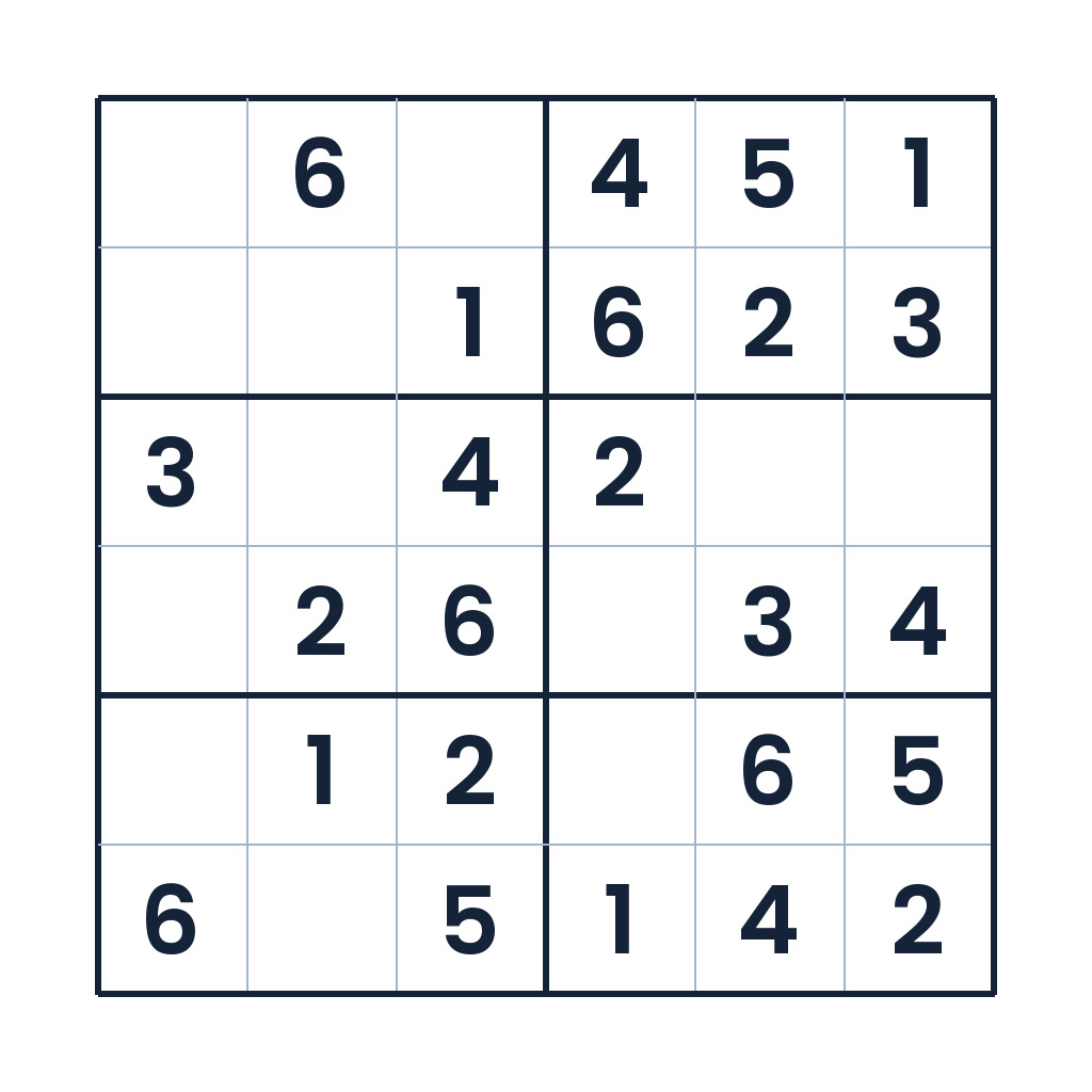 Leichtes 6x6-Sudoku für Kinder ab 8 Jahren zum Online-Spielen und Ausdrucken