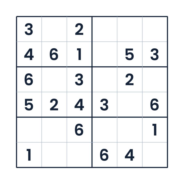 6x6-Sudoku für Kinder ab 8 Jahren zum kostenlosen Online-Lösen und Ausdrucken