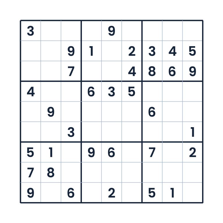 Mittelschweres 9x9-Sudoku Zahlenlinien im klaren Gitter