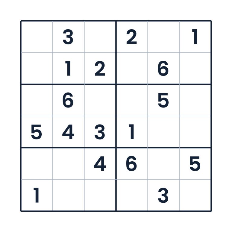 Schweres 6x6-Sudoku für Kinder ab 8 Jahren mit Zahlen von 1 bis 6