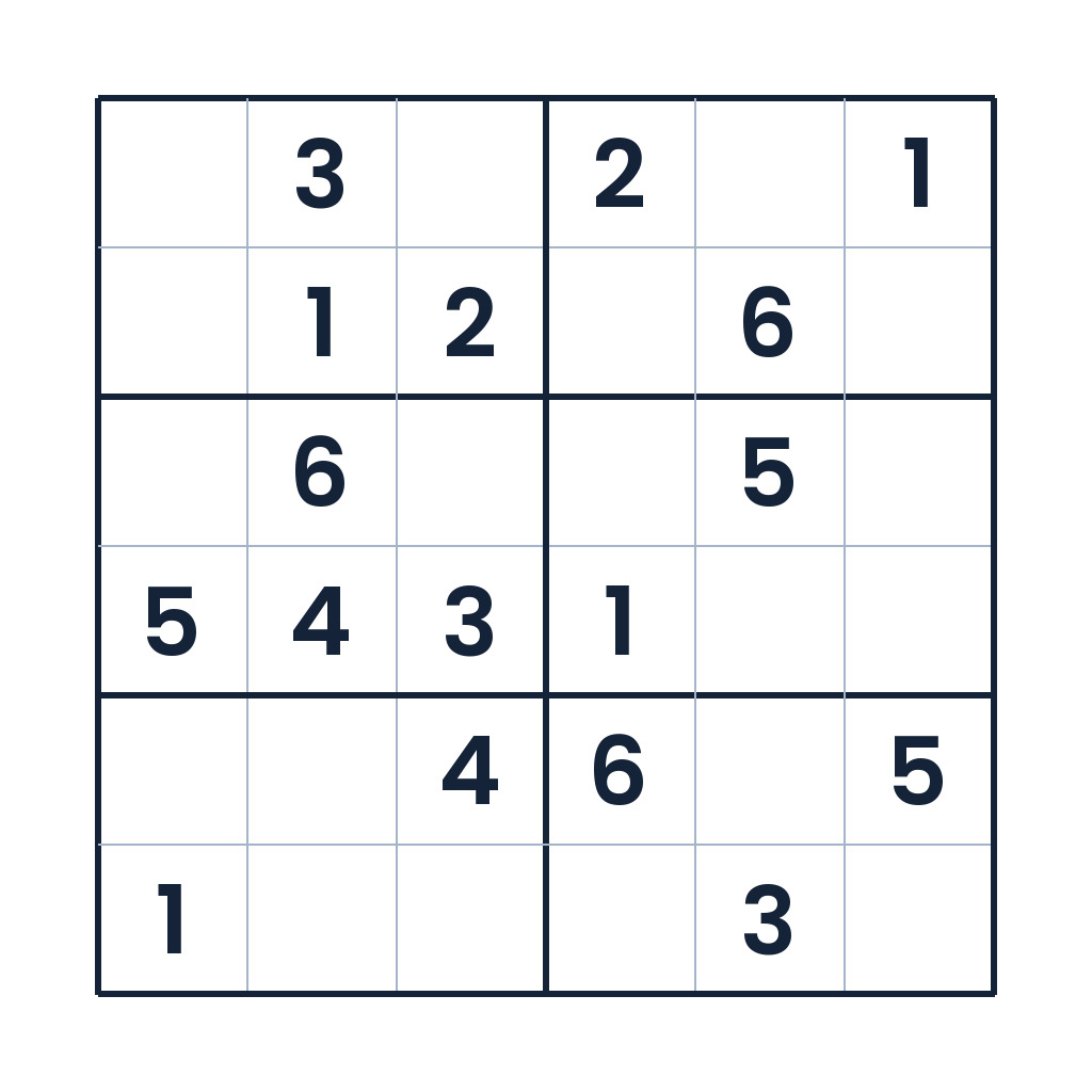 Schweres 6x6-Sudoku für Kinder ab 8 Jahren mit Zahlen von 1 bis 6