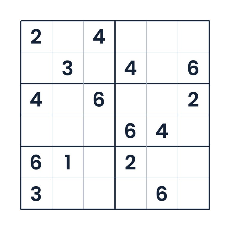 6x6-Sudoku für Kinder ab 8 Jahren mit anspruchsvollem Zahlenraster