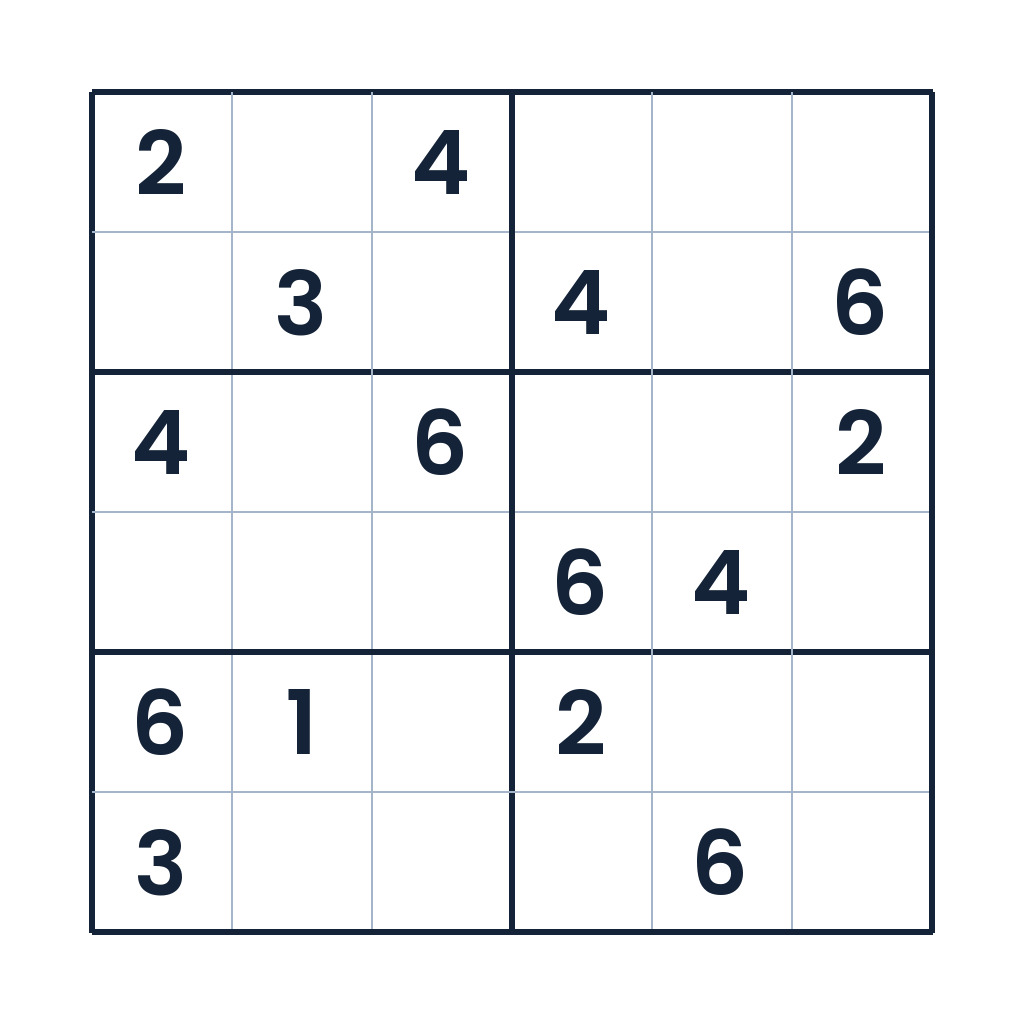 6x6-Sudoku für Kinder ab 8 Jahren mit anspruchsvollem Zahlenraster