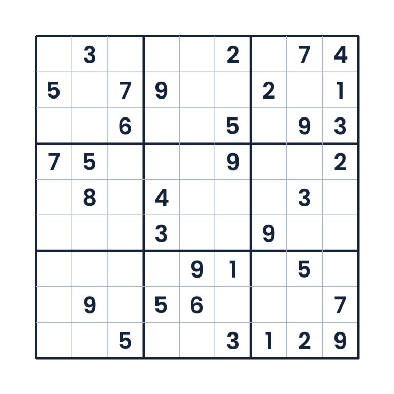 9x9 Sudoku mit strukturiertem Zahlenfeld für Erwachsene