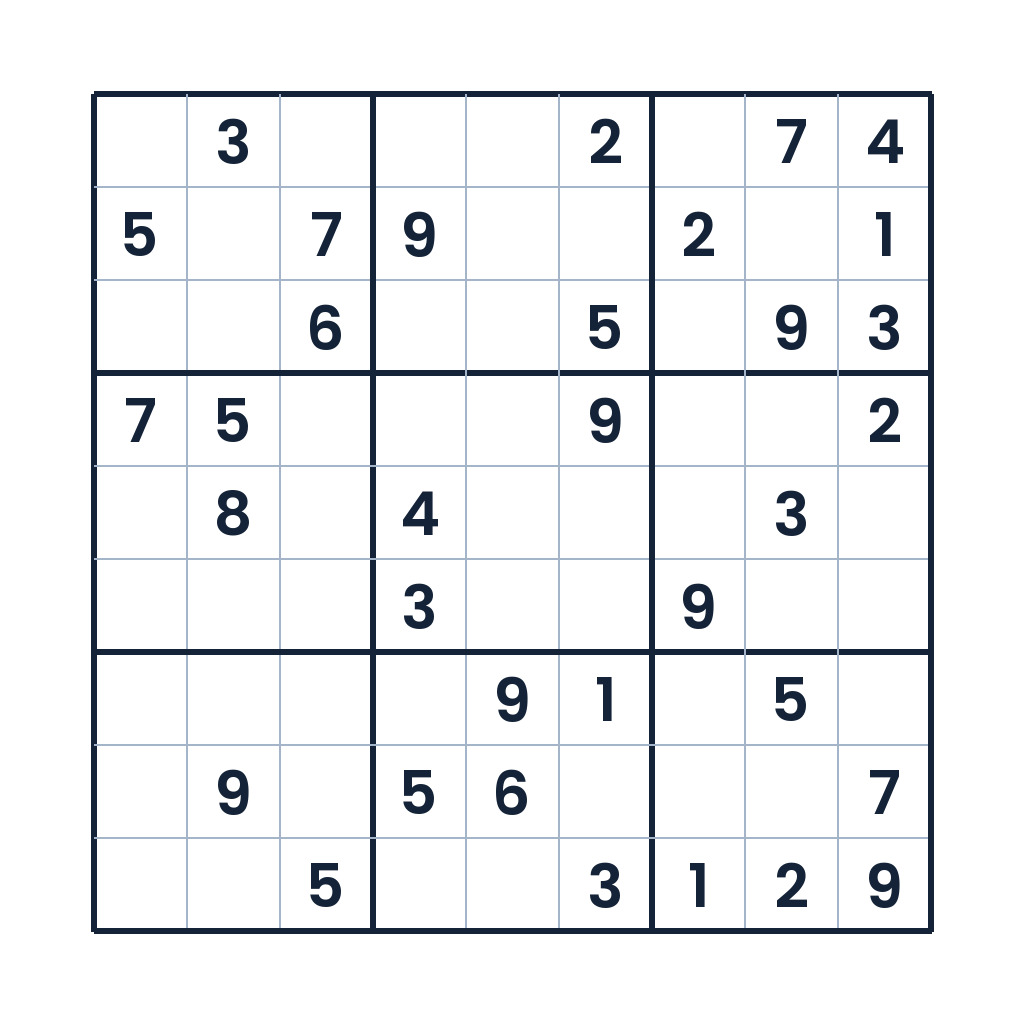 9x9 Sudoku mit strukturiertem Zahlenfeld für Erwachsene