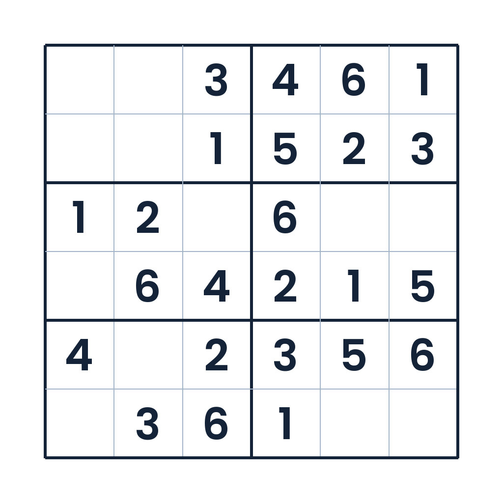 Leichtes 6x6-Sudoku für Kinder ab 8 Jahren zum Online-Spielen und Ausdrucken