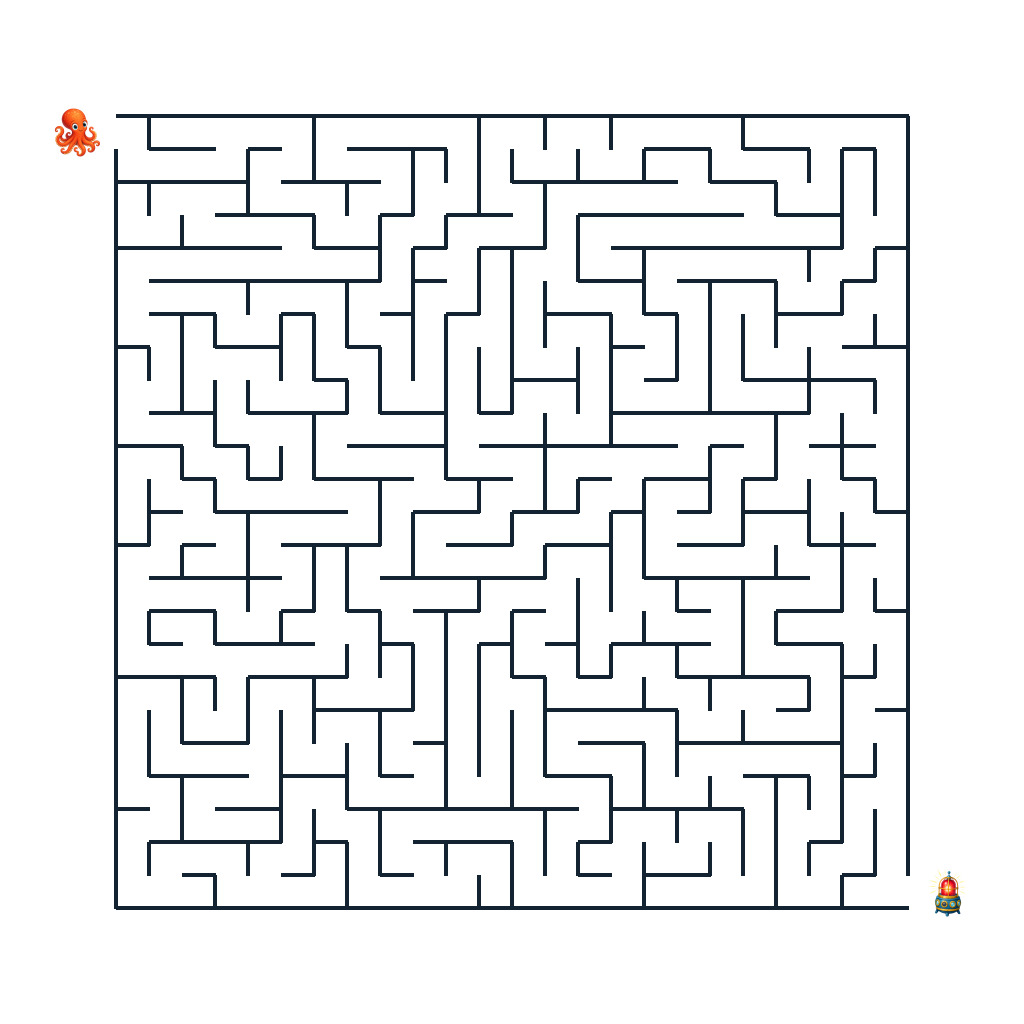 Nemo findet den Weg durch ein anspruchsvolles Unterwasser-Labyrinth zum blinkenden Forschungssignal