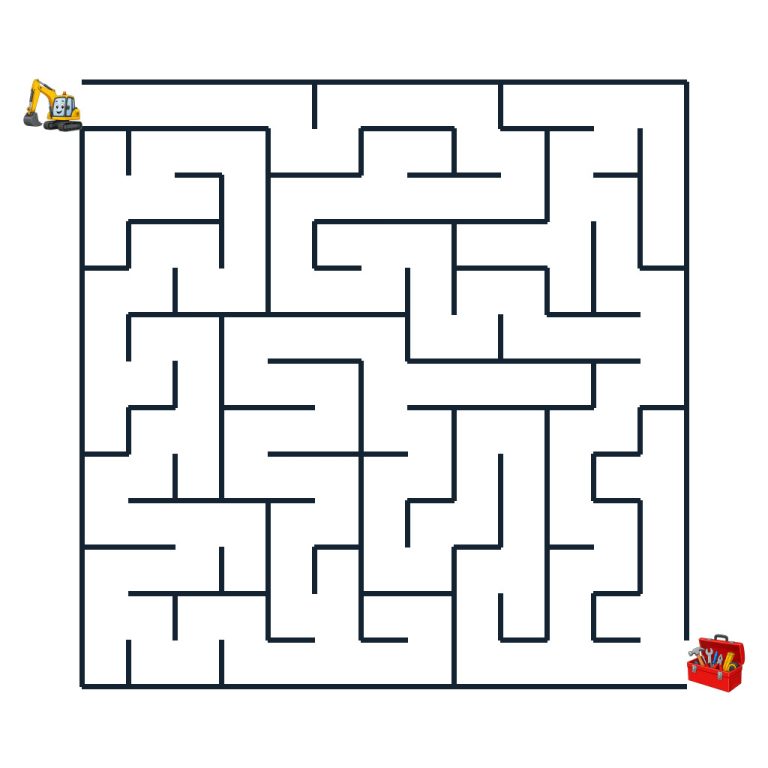 Bagger Ben findet den Weg durch das Baustellen-Labyrinth zur Werkzeugkiste