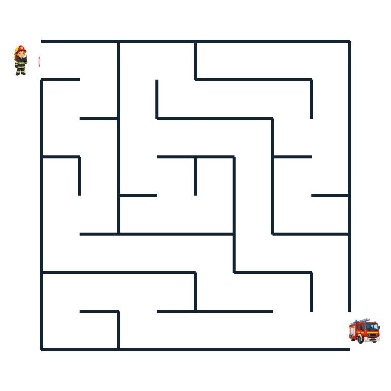 Feuerwehrfrau Mia findet durch ein Labyrinth zum Einsatzwagen