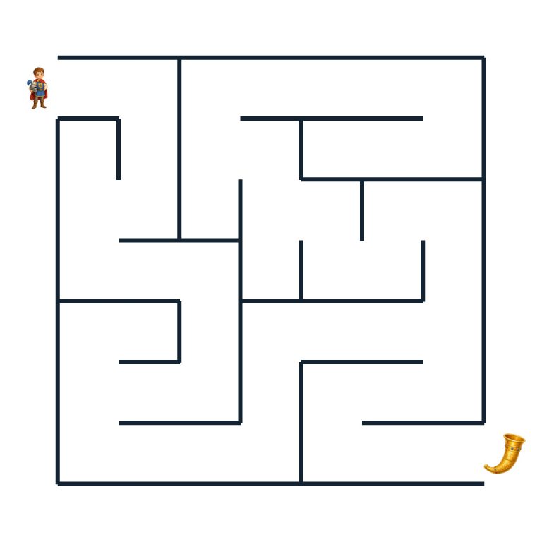 Ein junger Knappe findet im Ritterburg-Labyrinth den Weg zum goldenen Horn